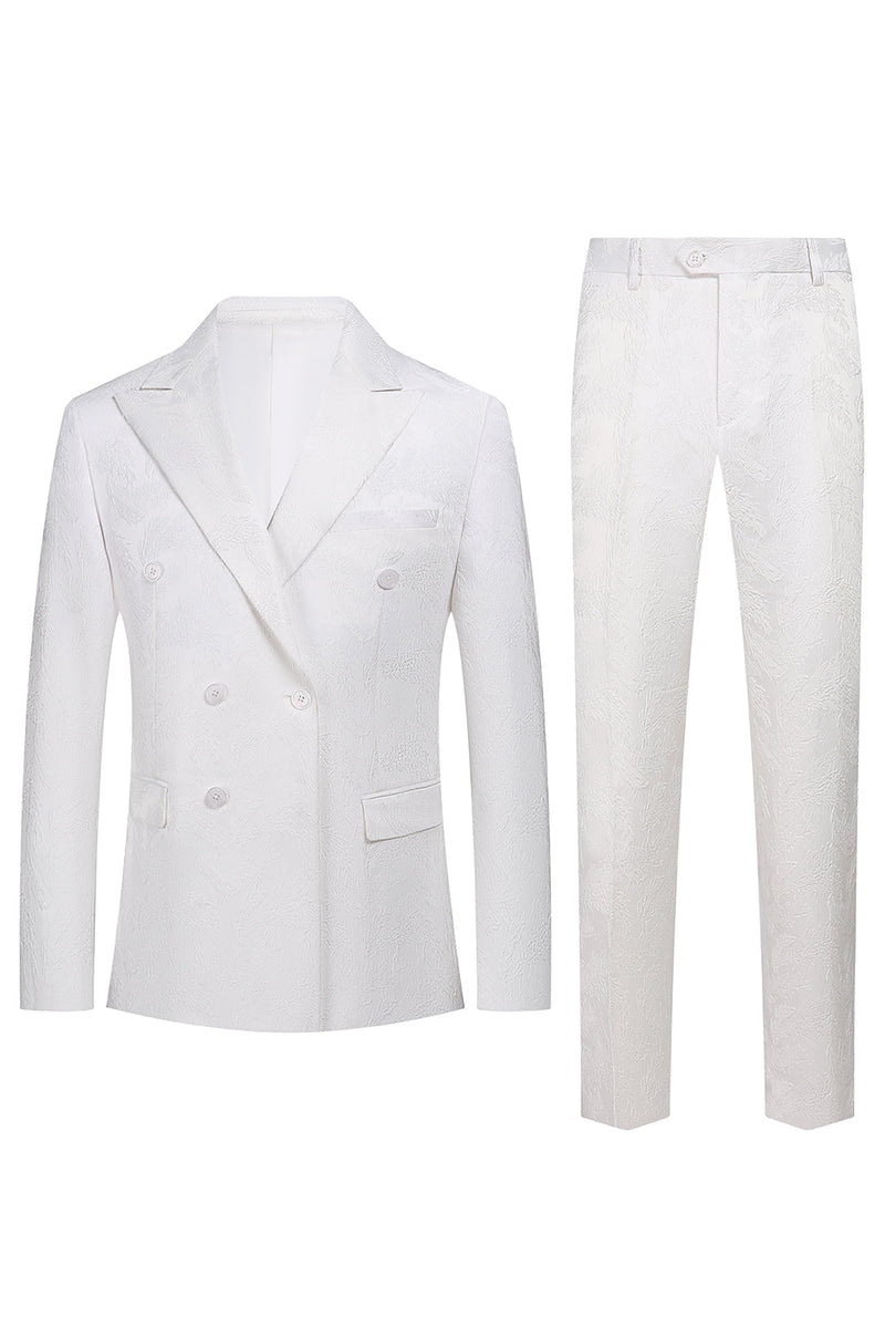 Load image into Gallery viewer, White Jacquard Double Breasted 2 Piece Men's Suits
