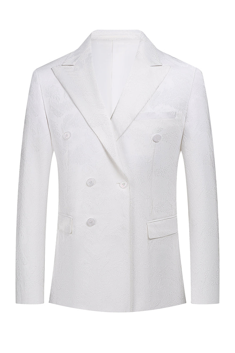 Load image into Gallery viewer, White Jacquard Double Breasted 2 Piece Men's Suits