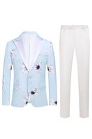 Load image into Gallery viewer, Light Blue Peak Lapel 2 Piece Floral Men's Prom Suits