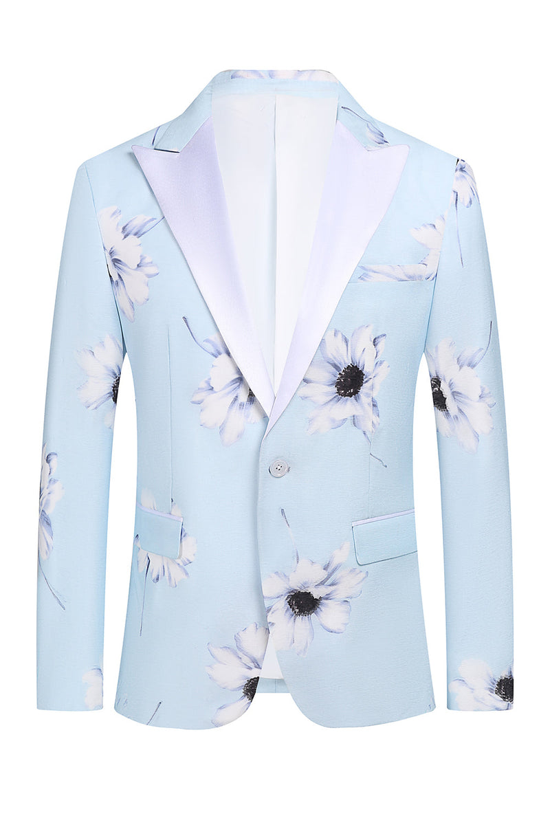 Load image into Gallery viewer, Light Blue Peak Lapel 2 Piece Floral Men's Prom Suits