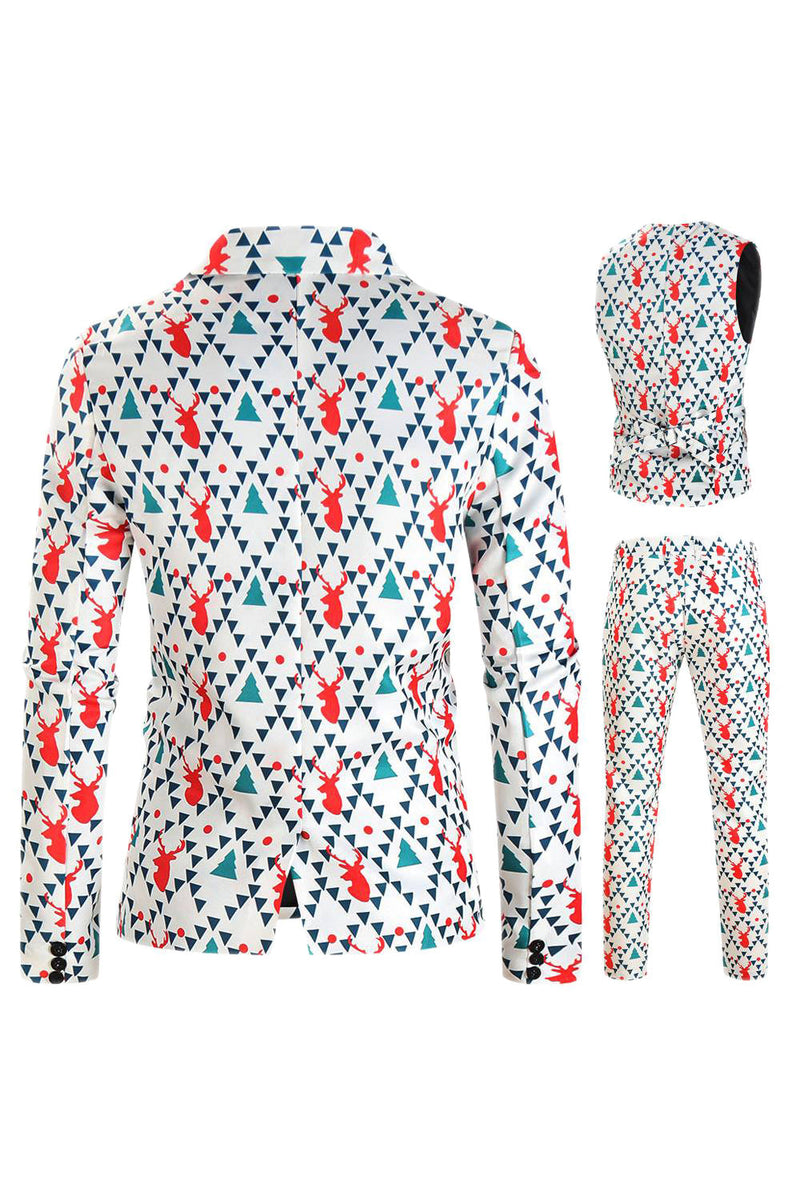 Load image into Gallery viewer, White Reindeer Printed 3 Piece Christmas Men's Suits