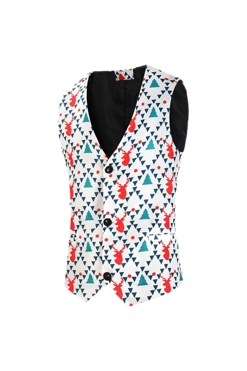 Load image into Gallery viewer, White Reindeer Printed 3 Piece Christmas Men's Suits