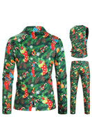 Load image into Gallery viewer, Green Printed 3 Piece Notched Lapel Christmas Men's Suits