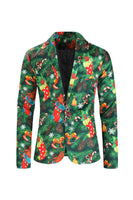 Load image into Gallery viewer, Green Printed 3 Piece Notched Lapel Christmas Men's Suits