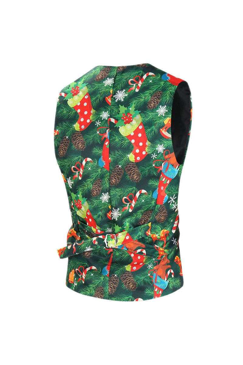 Load image into Gallery viewer, Green Printed 3 Piece Notched Lapel Christmas Men's Suits