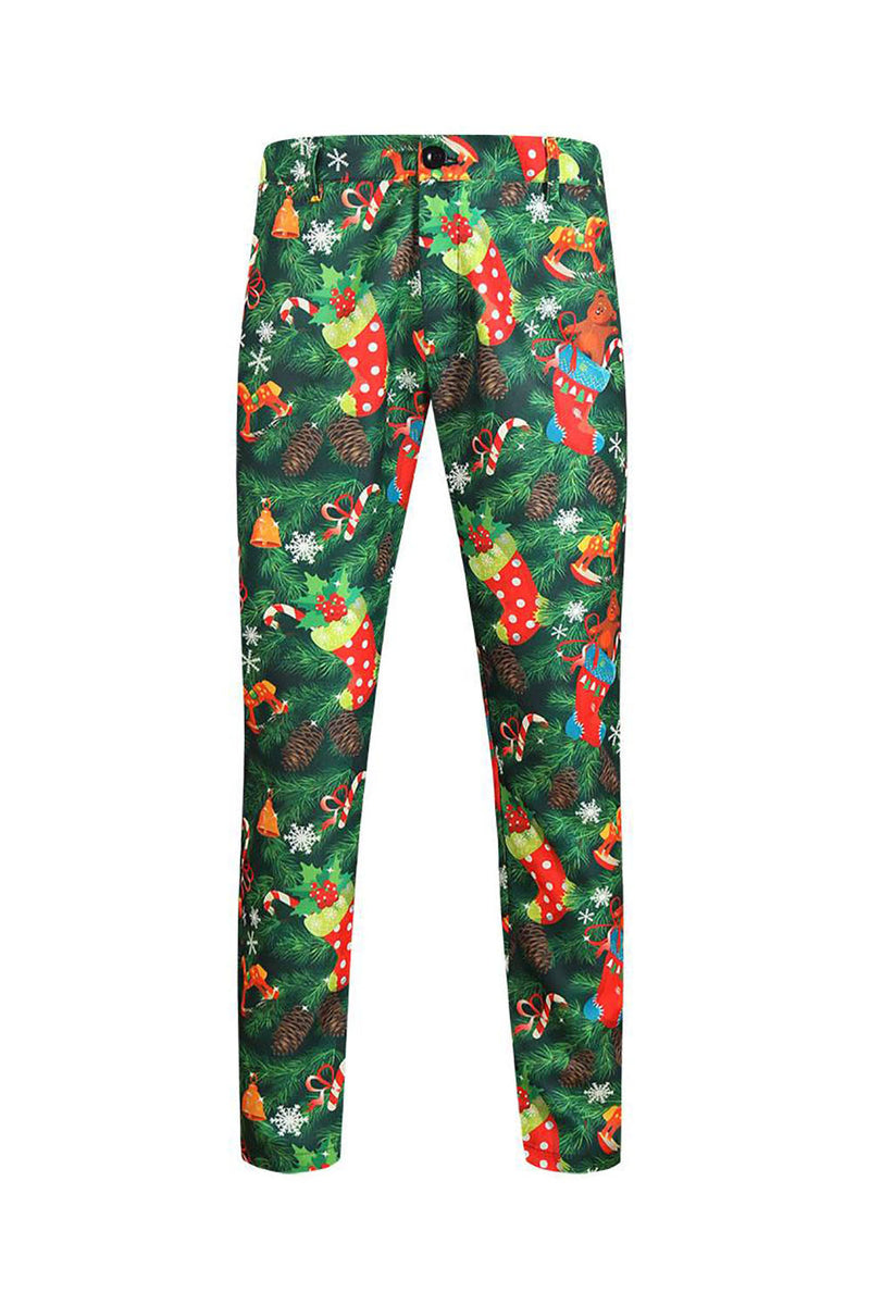 Load image into Gallery viewer, Green Printed 3 Piece Notched Lapel Christmas Men's Suits