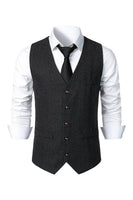 Load image into Gallery viewer, Black Single Breasted  V Neck Men's Retro Casual Vest