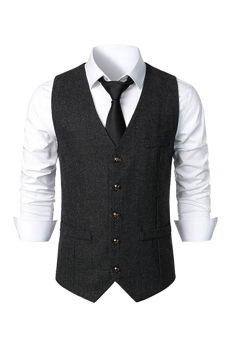Load image into Gallery viewer, Black Single Breasted  V Neck Men's Retro Casual Vest