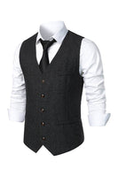 Load image into Gallery viewer, Black Single Breasted  V Neck Men's Retro Casual Vest