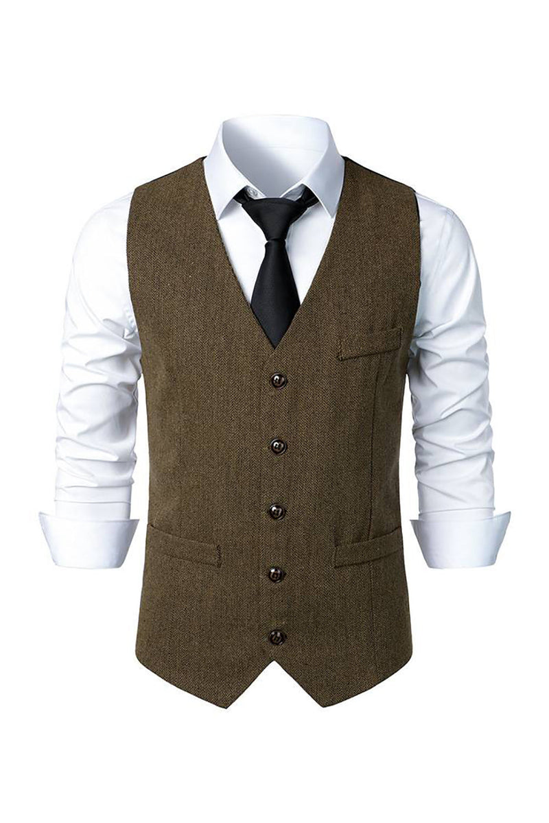 Load image into Gallery viewer, Black Single Breasted  V Neck Men's Retro Casual Vest