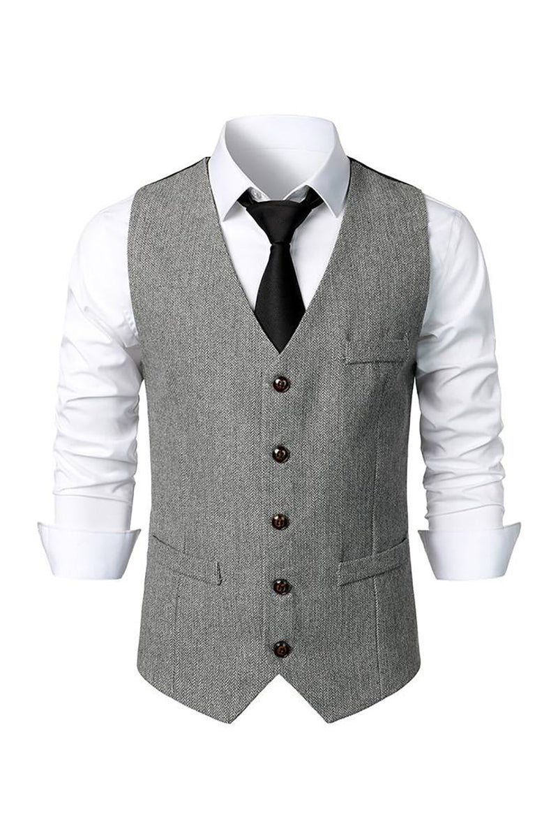 Load image into Gallery viewer, Black Single Breasted  V Neck Men's Retro Casual Vest