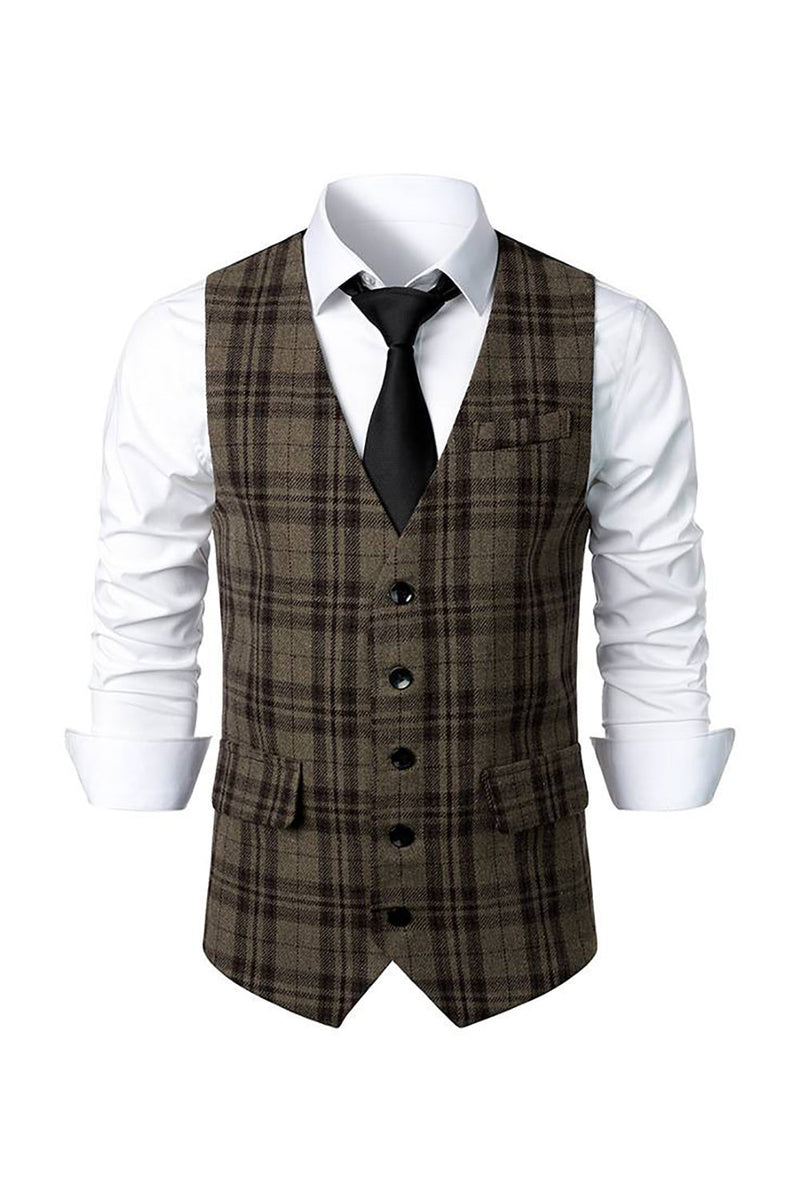 Load image into Gallery viewer, Dark Brown Striped Single Breasted Men's Retro Suit Vest