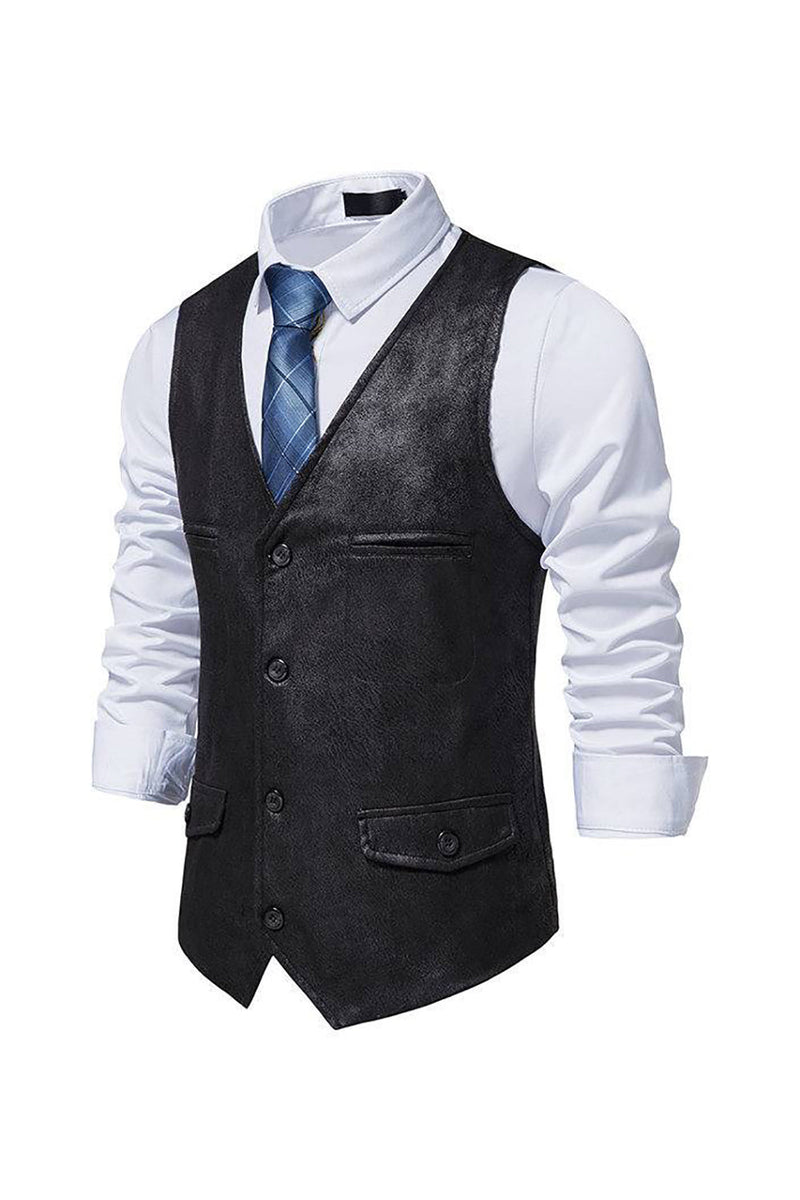 Load image into Gallery viewer, Brown V-Neck Suede Single-Breasted Men's Casual Vest