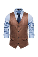 Load image into Gallery viewer, Brown V-Neck Suede Single-Breasted Men's Casual Vest