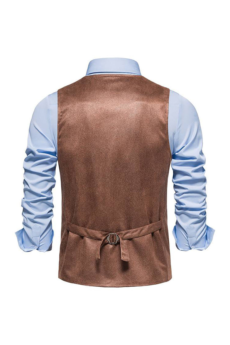 Load image into Gallery viewer, Brown V-Neck Suede Single-Breasted Men's Casual Vest