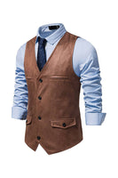 Load image into Gallery viewer, Brown V-Neck Suede Single-Breasted Men's Casual Vest