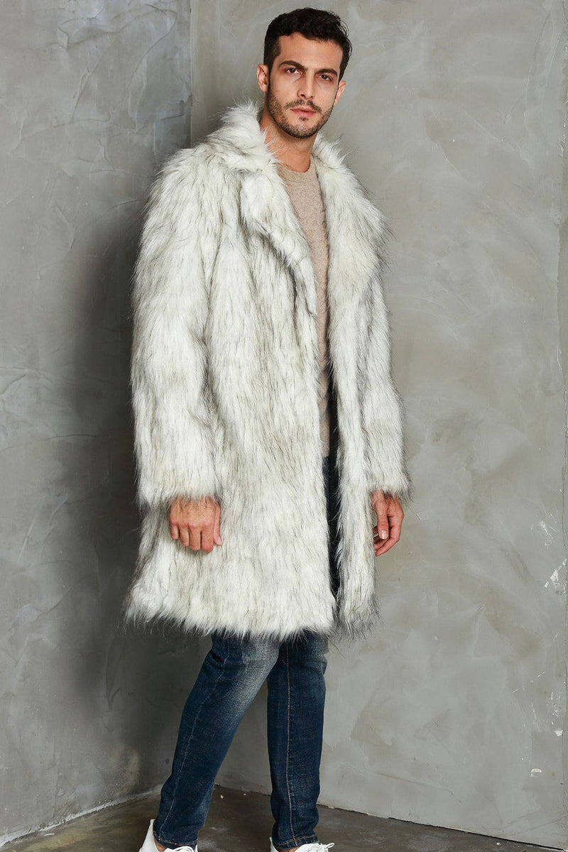 White Fluffy Faux Fur Long Sleeves Men's Coat