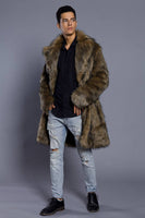Load image into Gallery viewer, Brown Lapel Neck Long Men Faux Fur Coat