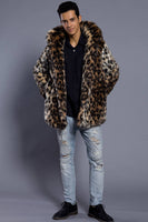 Load image into Gallery viewer, Brown Open Front Lapel Neck Long Faux Fur Men Coat