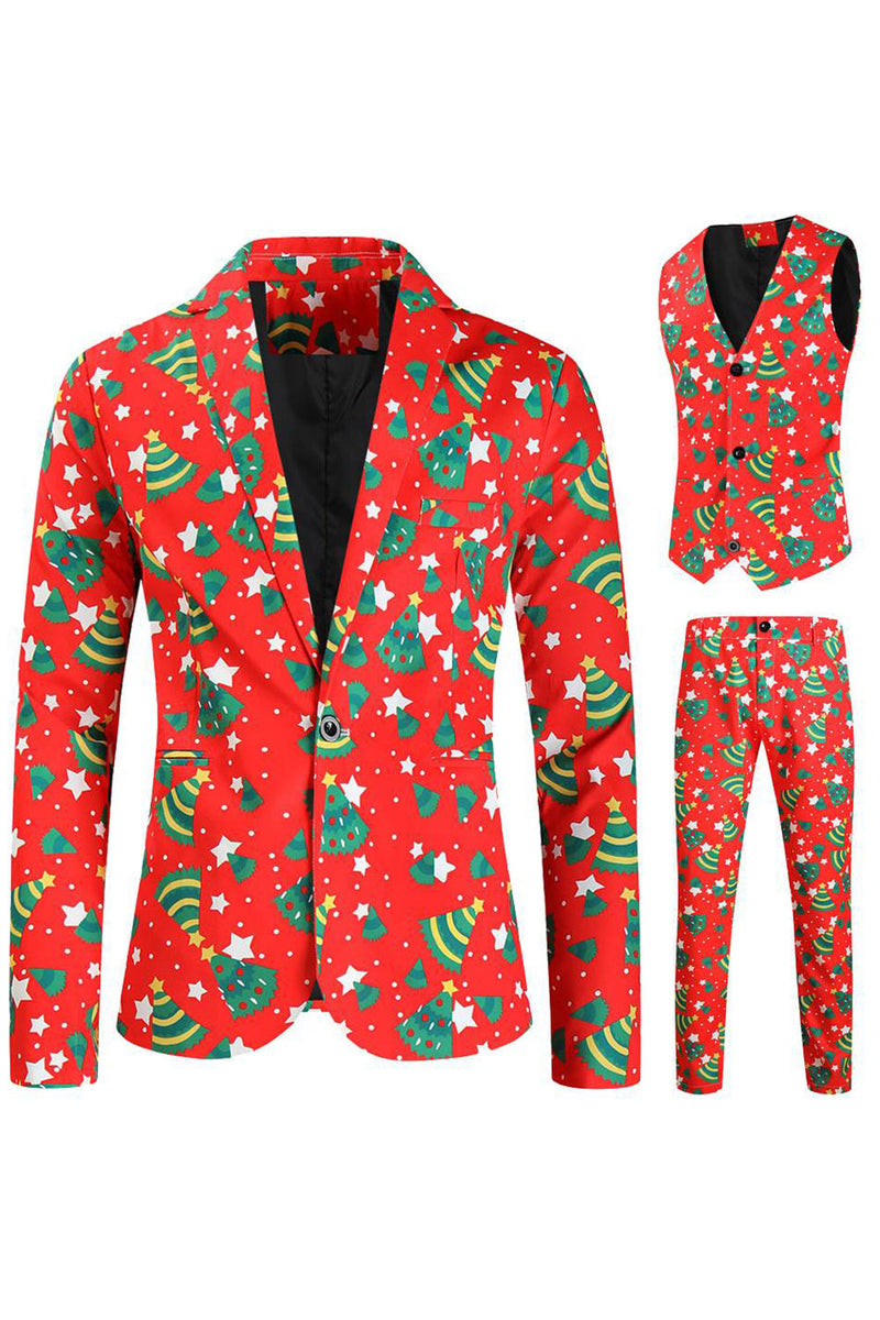 Load image into Gallery viewer, Men's Christmas Printed Red 3-Piece One Button Party Suits