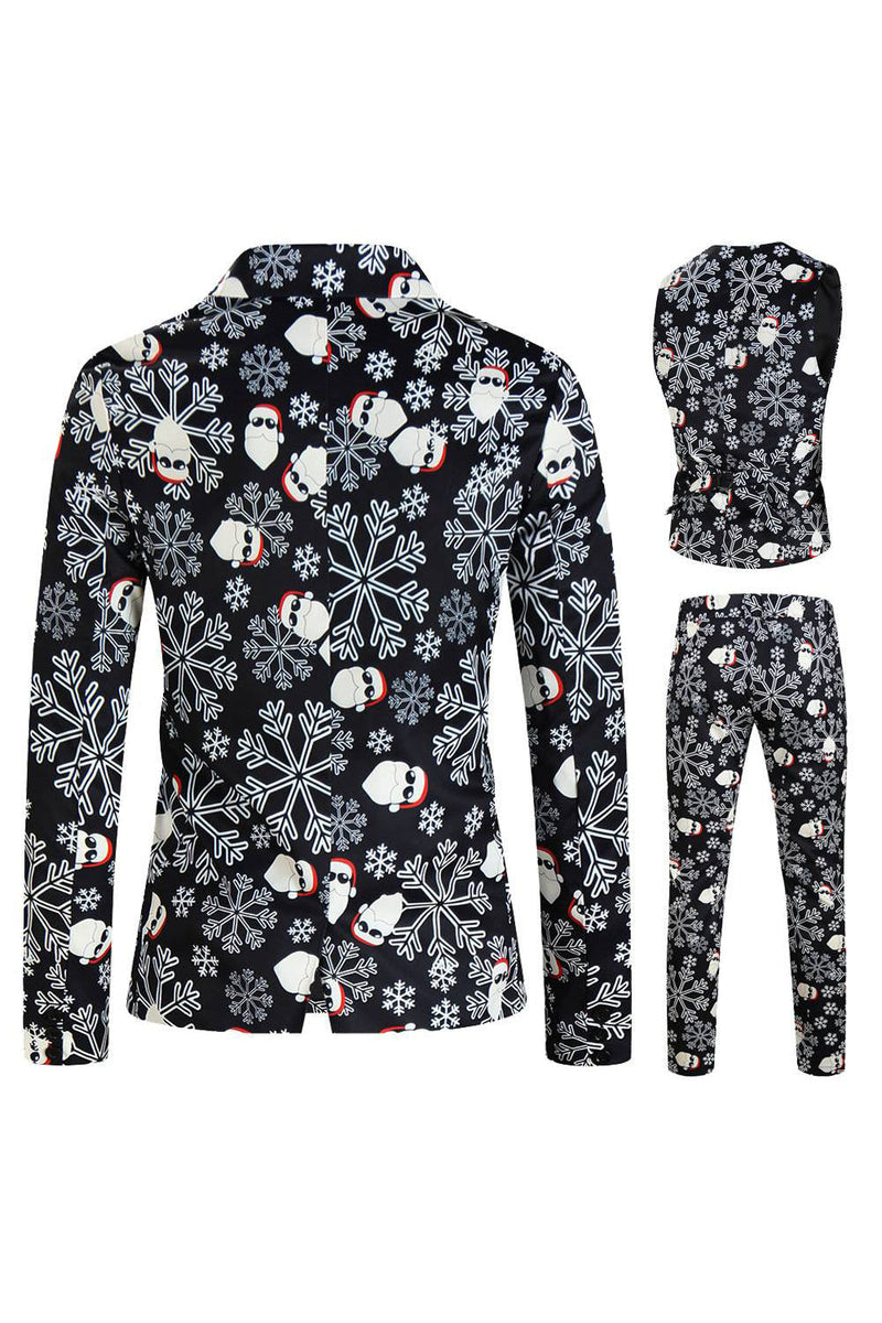 Load image into Gallery viewer, Men's Black Christmas Printed 3-Piece One Button Party Suits