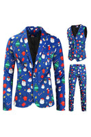 Load image into Gallery viewer, Men's Blue Christmas Printed 3-Piece One Button Party Suits