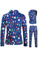 Load image into Gallery viewer, Men's Blue Christmas Printed 3-Piece One Button Party Suits