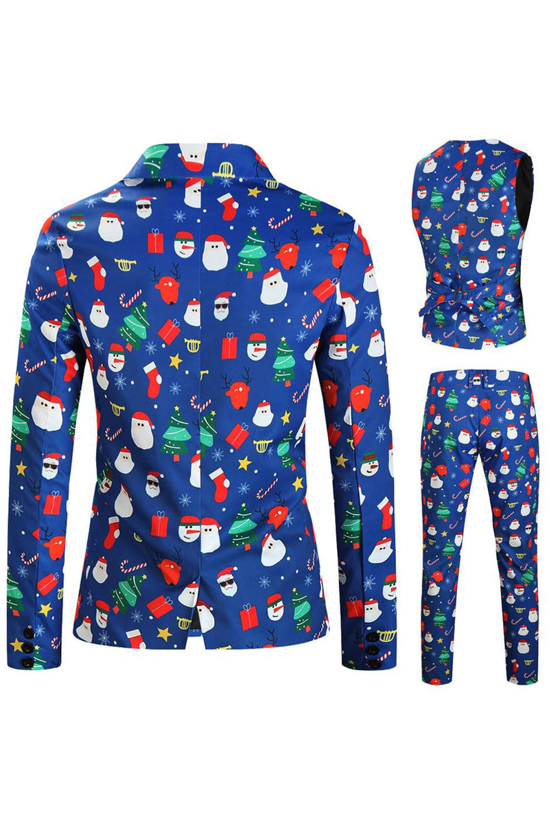 Load image into Gallery viewer, Men's Blue Christmas Printed 3-Piece One Button Party Suits