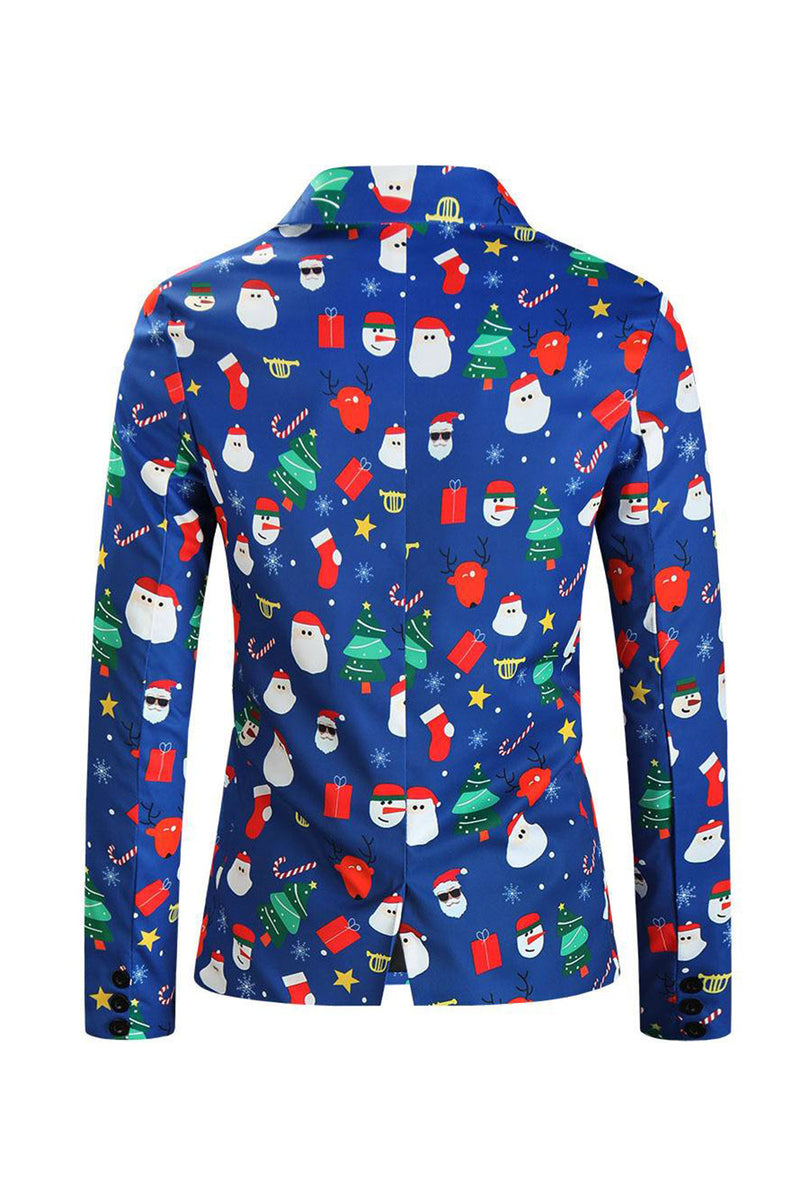Load image into Gallery viewer, Men's Blue Christmas Printed 3-Piece One Button Party Suits