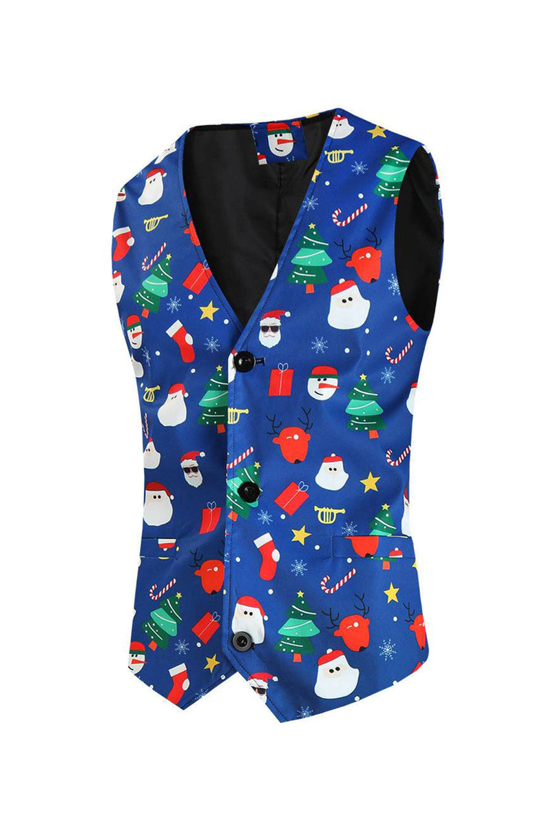 Load image into Gallery viewer, Men's Blue Christmas Printed 3-Piece One Button Party Suits