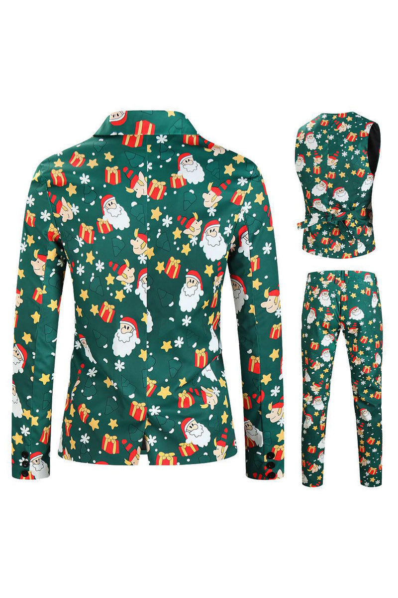 Load image into Gallery viewer, Men's Green Christmas Printed 3-Piece One Button Party Suits
