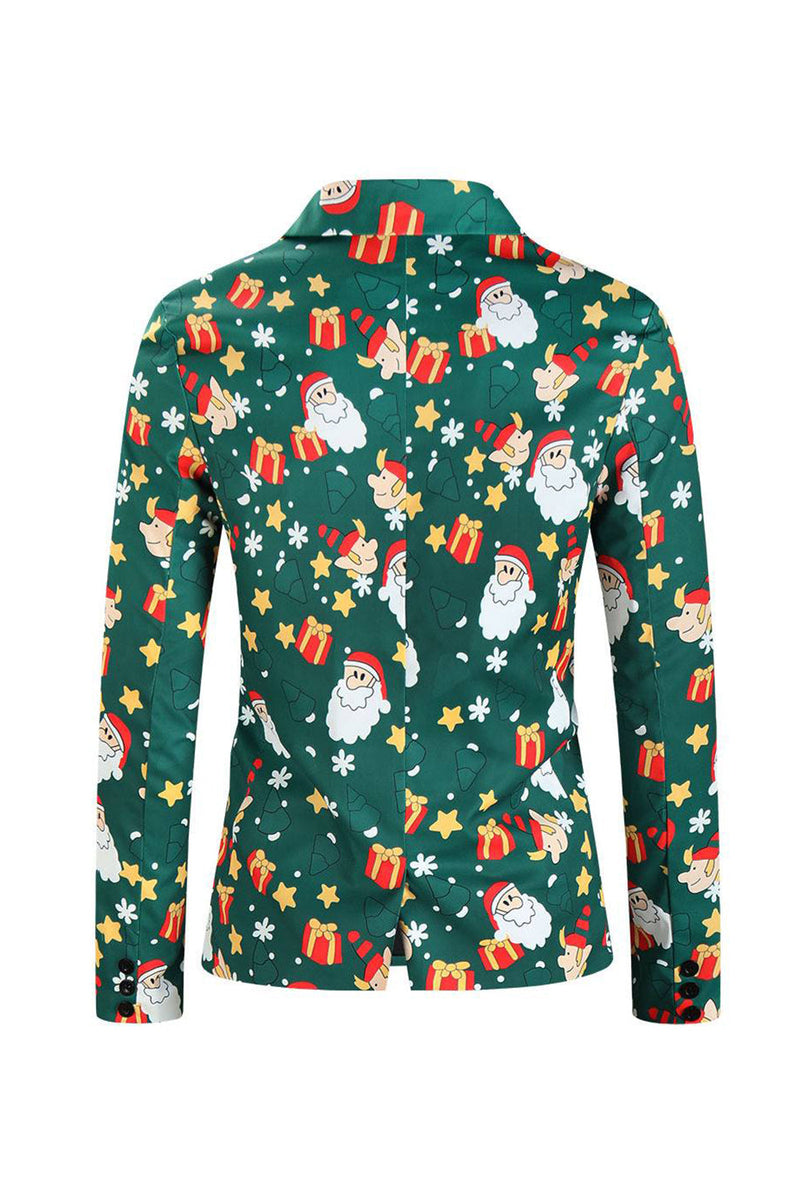 Load image into Gallery viewer, Men's Green Christmas Printed 3-Piece One Button Party Suits