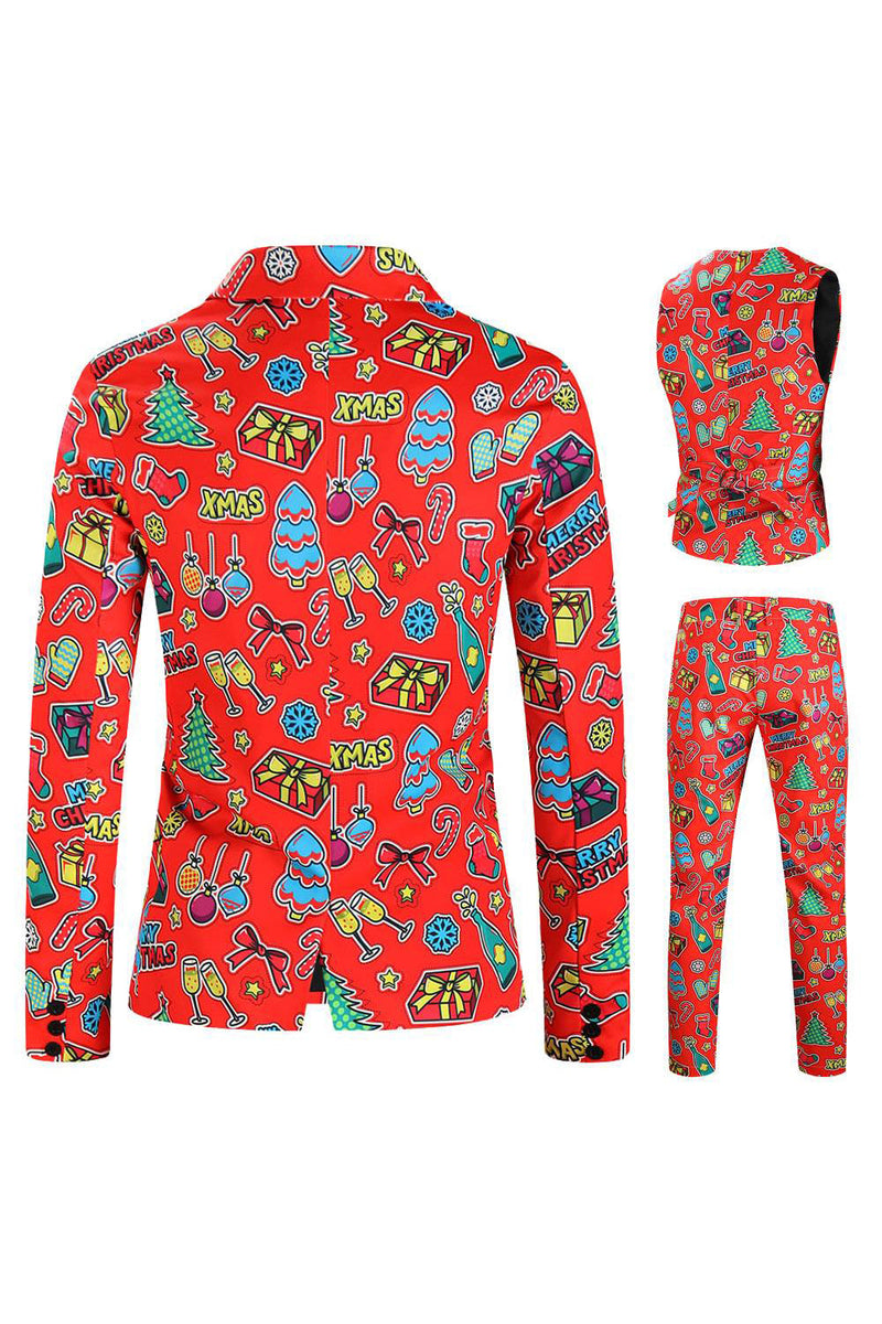 Load image into Gallery viewer, Men's Green Christmas Printed 3-Piece One Button Party Suits