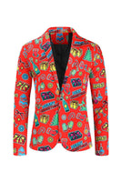 Load image into Gallery viewer, Men's Green Christmas Printed 3-Piece One Button Party Suits