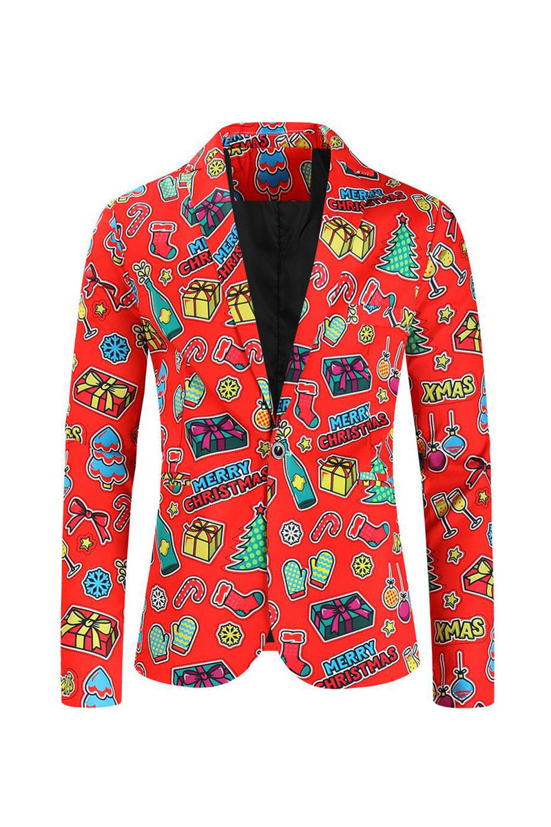 Load image into Gallery viewer, Men's Green Christmas Printed 3-Piece One Button Party Suits