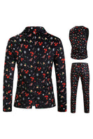Load image into Gallery viewer, Men's Black Christmas Printed 3-Piece One Button Party Suits