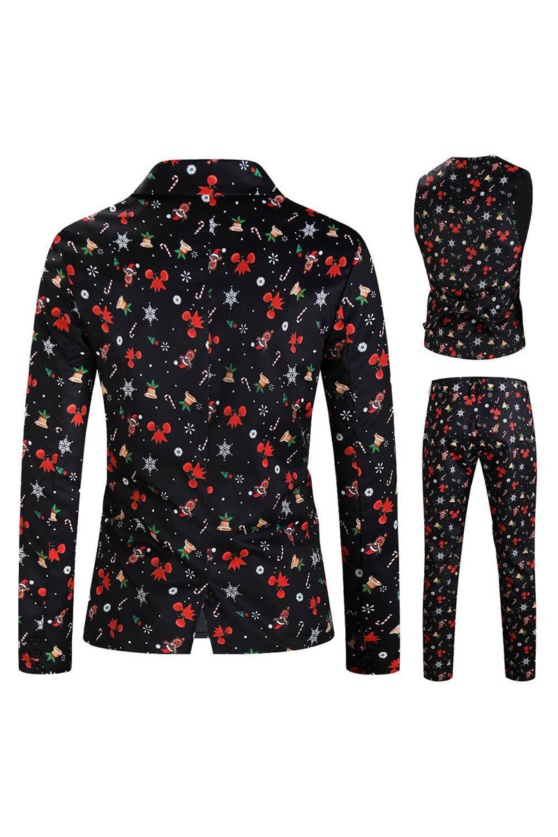 Load image into Gallery viewer, Men's Black Christmas Printed 3-Piece One Button Party Suits