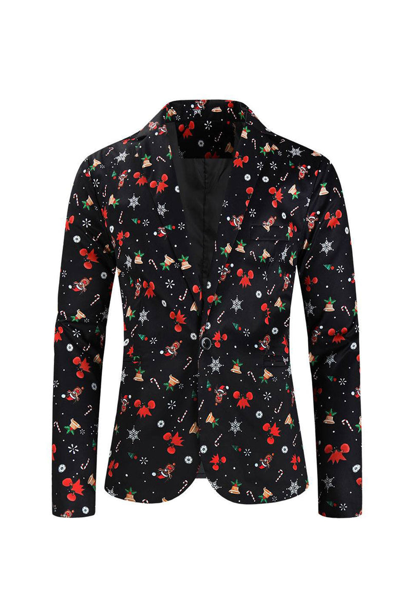 Load image into Gallery viewer, Men's Black Christmas Printed 3-Piece One Button Party Suits
