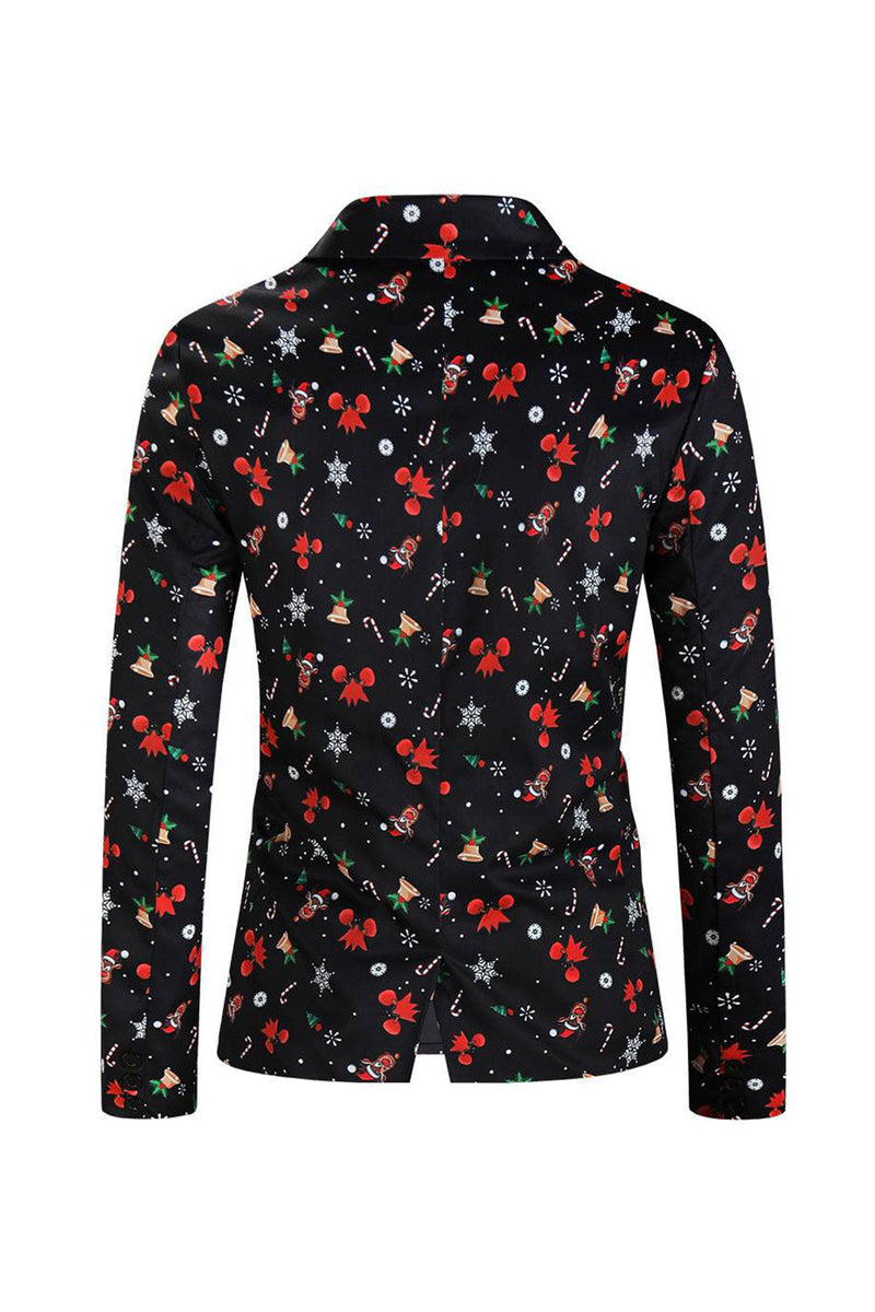 Load image into Gallery viewer, Men's Black Christmas Printed 3-Piece One Button Party Suits