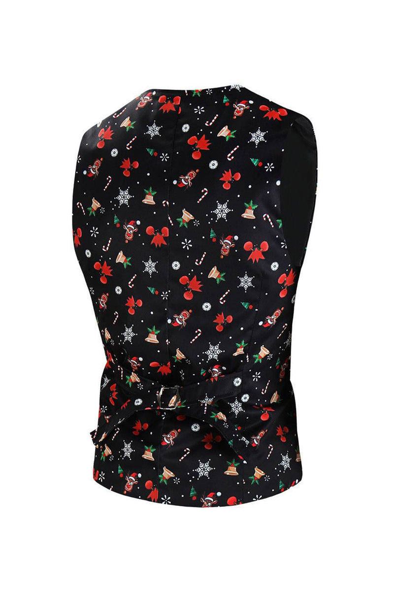 Load image into Gallery viewer, Men's Black Christmas Printed 3-Piece One Button Party Suits