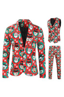 Load image into Gallery viewer, Notched Lapel One Button Santa Claus Printed Red Men's Suits