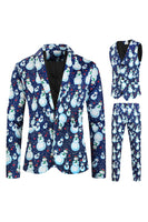 Load image into Gallery viewer, Notched Lapel One Button Blue Snowman Printed Men's Suits