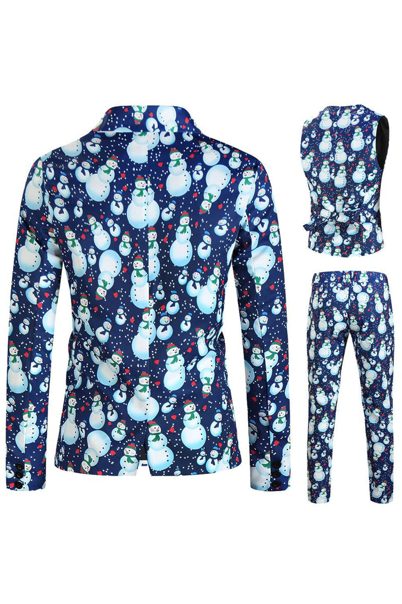 Load image into Gallery viewer, Notched Lapel One Button Blue Snowman Printed Men's Suits