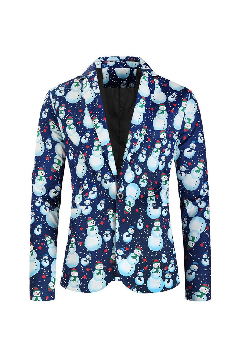 Load image into Gallery viewer, Notched Lapel One Button Blue Snowman Printed Men's Suits