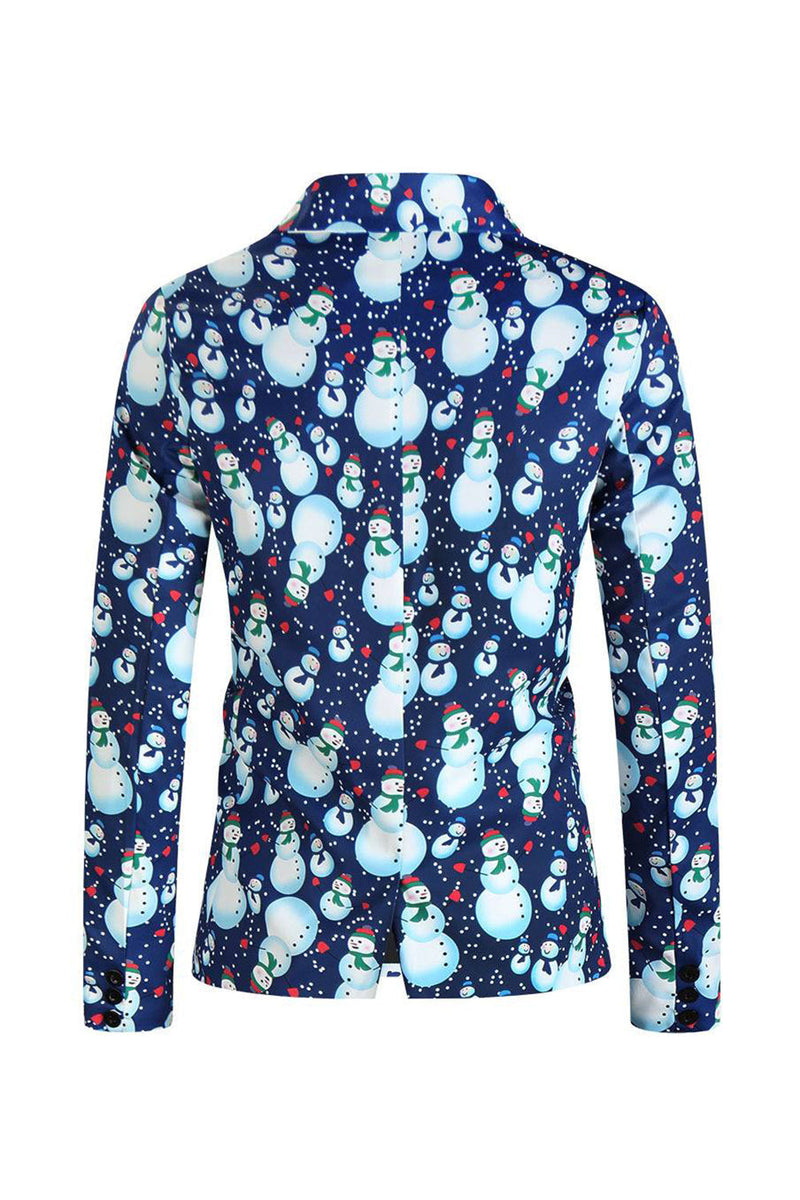 Load image into Gallery viewer, Notched Lapel One Button Blue Snowman Printed Men's Suits
