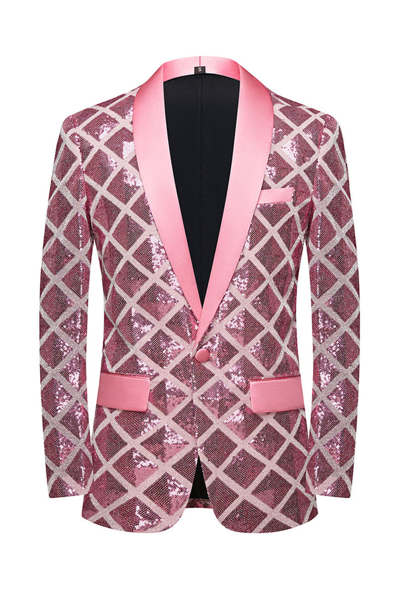 Load image into Gallery viewer, Shawl Lapel One Button Red Sequins Men's Prom Blazer