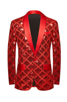 Load image into Gallery viewer, Shawl Lapel One Button Red Sequins Men's Prom Blazer