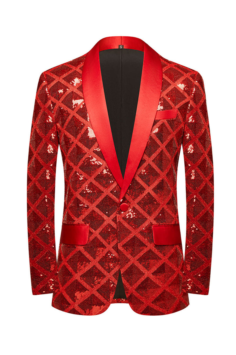 Load image into Gallery viewer, Shawl Lapel One Button Red Sequins Men's Prom Blazer