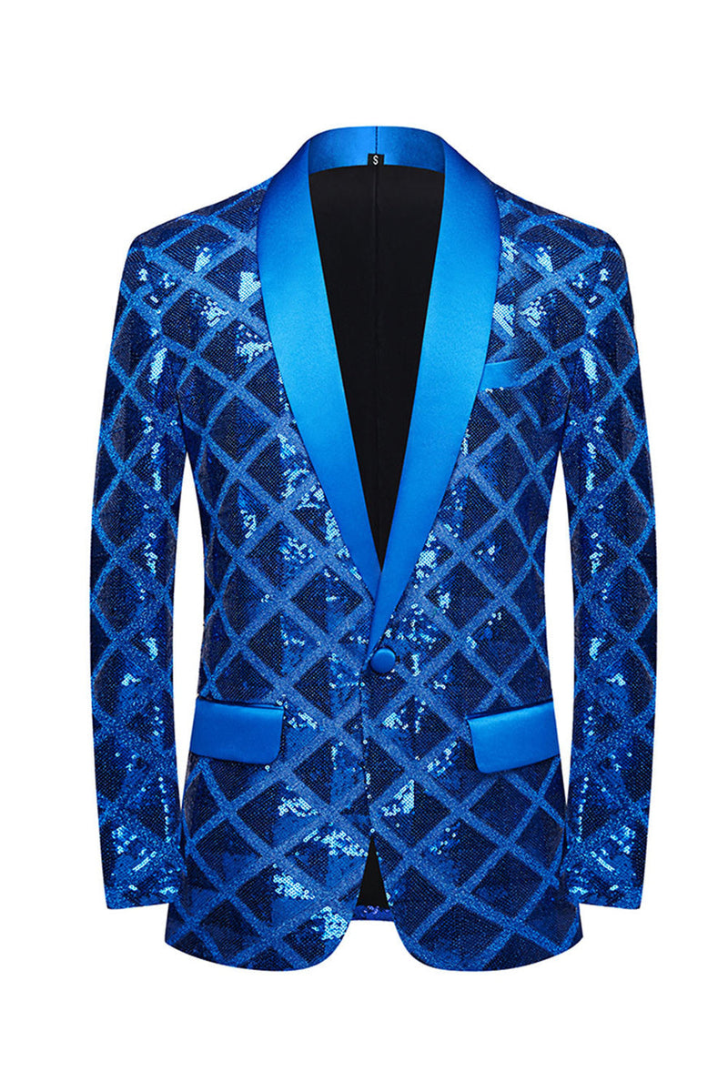 Load image into Gallery viewer, Shawl Lapel One Button Red Sequins Men's Prom Blazer
