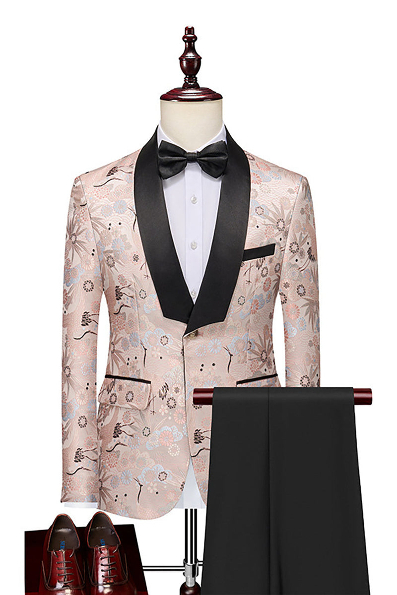 Load image into Gallery viewer, Light Khaki Jacquard Shawl Lapel 2 Piece Men's Prom Suits
